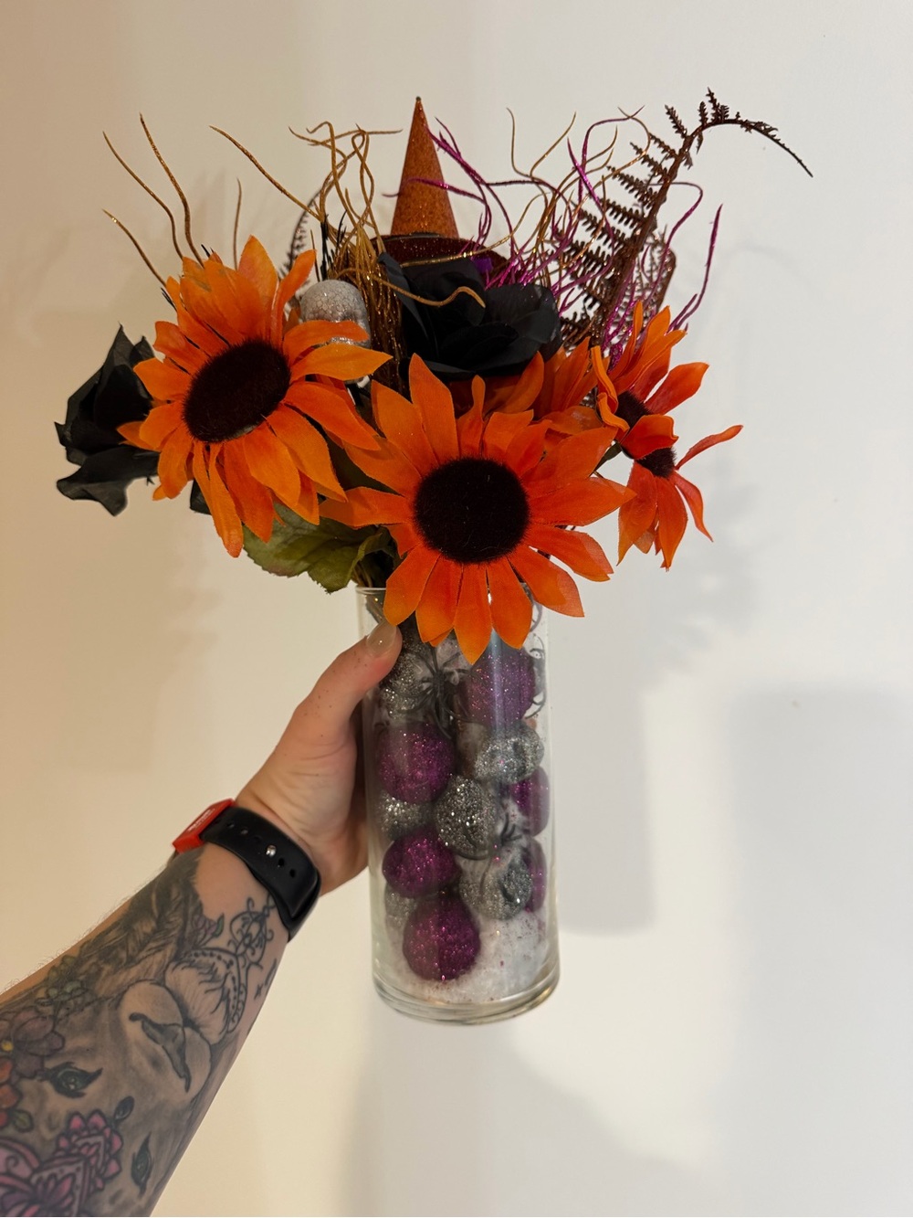 Festive Orange Sunflower Halloween Floral Vase